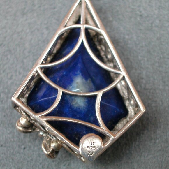 Sterling Silver .925 Lapis Lazuli Pendant Necklace With Butterfly Accent - Picture 3 of 4